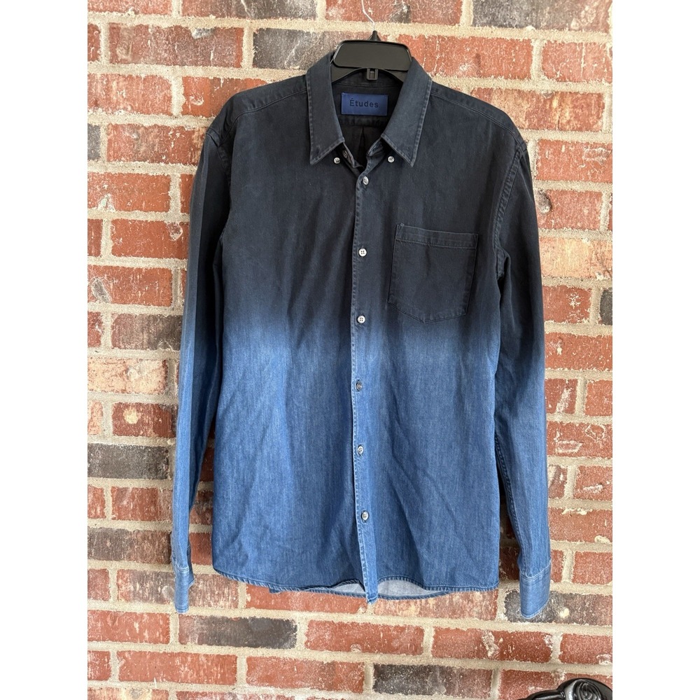 Etudes button up shirt men size LARGE) denim blue collared long sleeve cotton